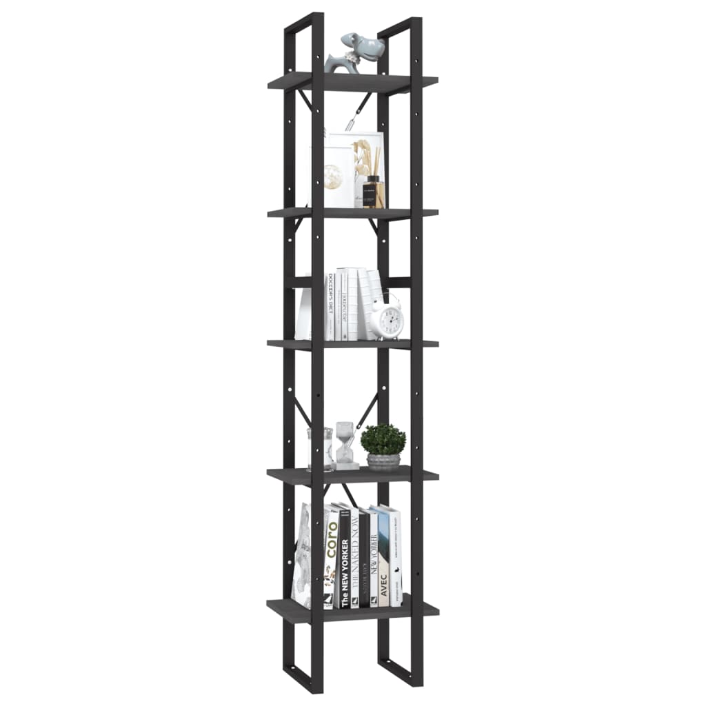 vidaXL Bibliotecă cu 5 rafturi, gri, 40x30x175 cm, lemn masiv de pin