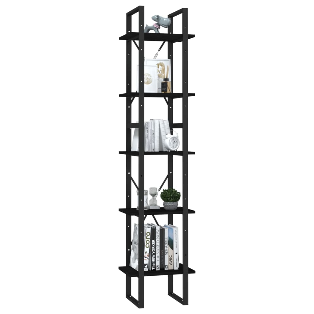 vidaXL Bibliotecă cu 5 rafturi, negru, 40x30x175 cm, lemn de pin vidaXL Bibliotecă cu 5 rafturi, negru, 40x30x175 cm, lemn de pin
