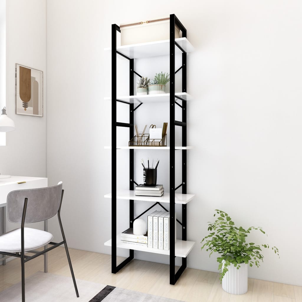 vidaXL Bibliotecă cu 5 rafturi, alb, 60x30x175 cm, lemn prelucrat vidaXL Bibliotecă cu 5 rafturi, alb, 60x30x175 cm, lemn prelucrat