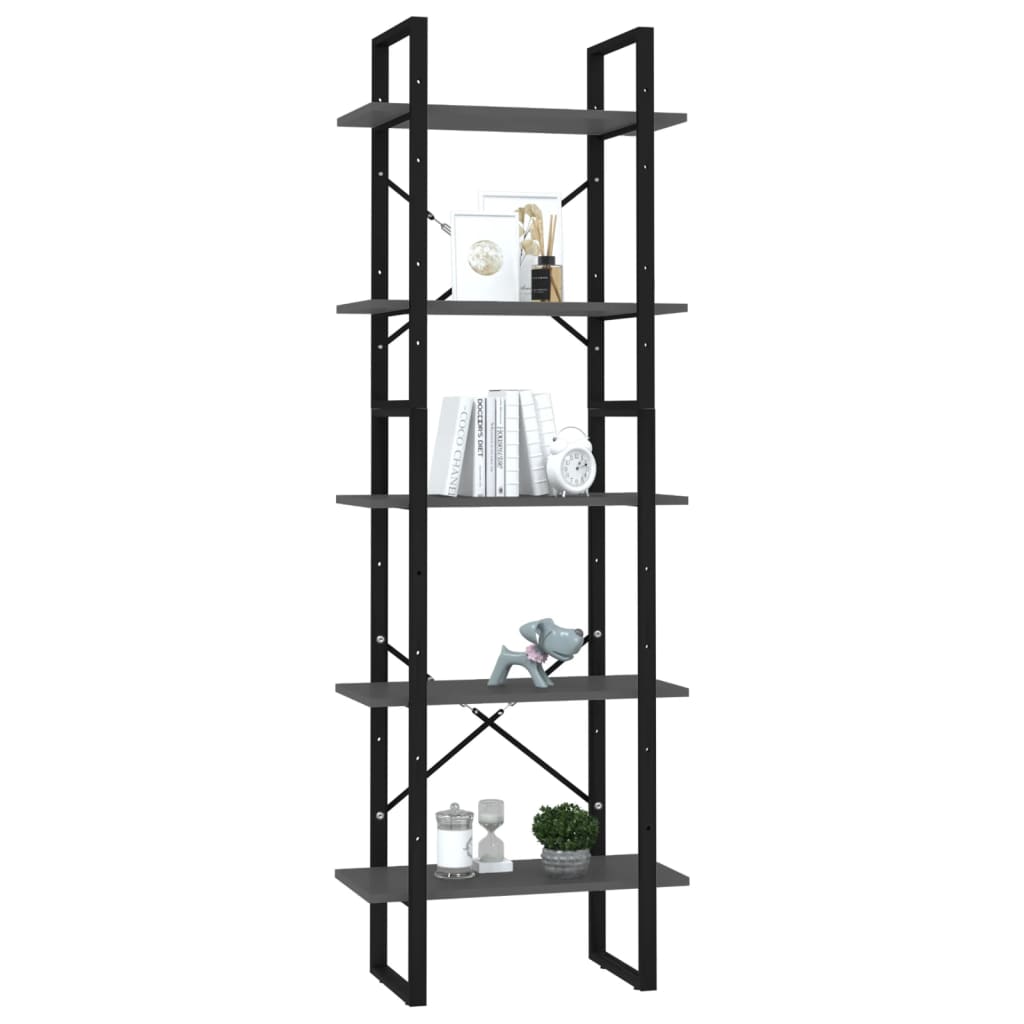 vidaXL Bibliotecă cu 5 rafturi, gri, 60x30x175 cm, lemn prelucrat vidaXL Bibliotecă cu 5 rafturi, gri, 60x30x175 cm, lemn prelucrat