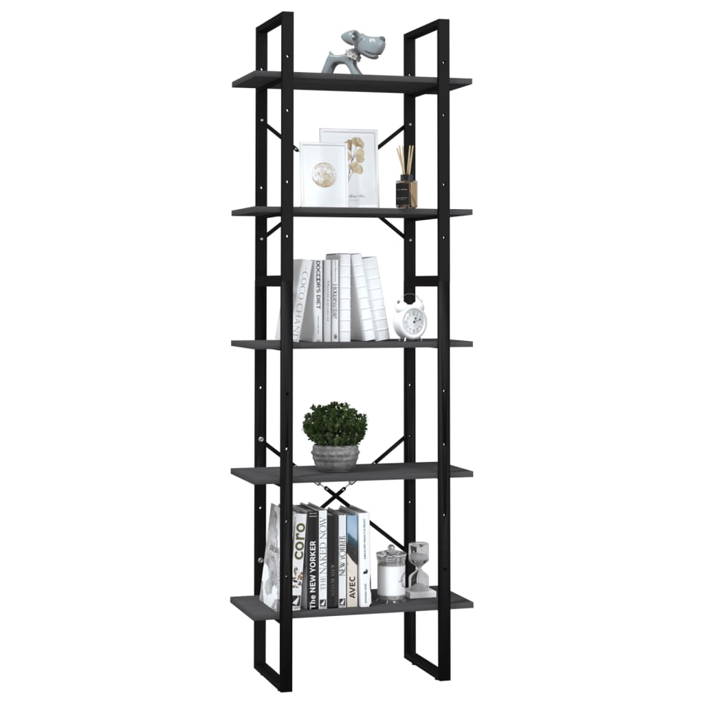 vidaXL Bibliotecă cu 5 rafturi, gri, 60x30x175 cm, lemn de pin