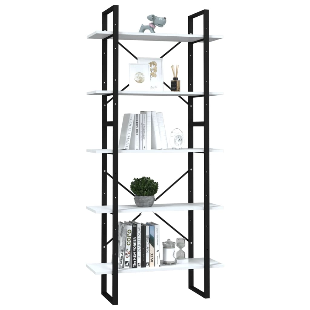 vidaXL Bibliotecă cu 5 rafturi, alb, 80x30x175 cm, lemn prelucrat