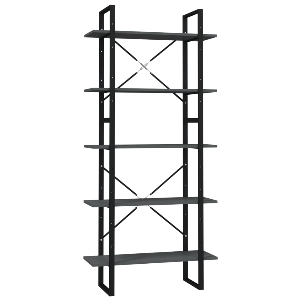 vidaXL Bibliotecă cu 5 rafturi, gri, 80x30x175 cm, lemn prelucrat vidaXL Bibliotecă cu 5 rafturi, gri, 80x30x175 cm, lemn prelucrat