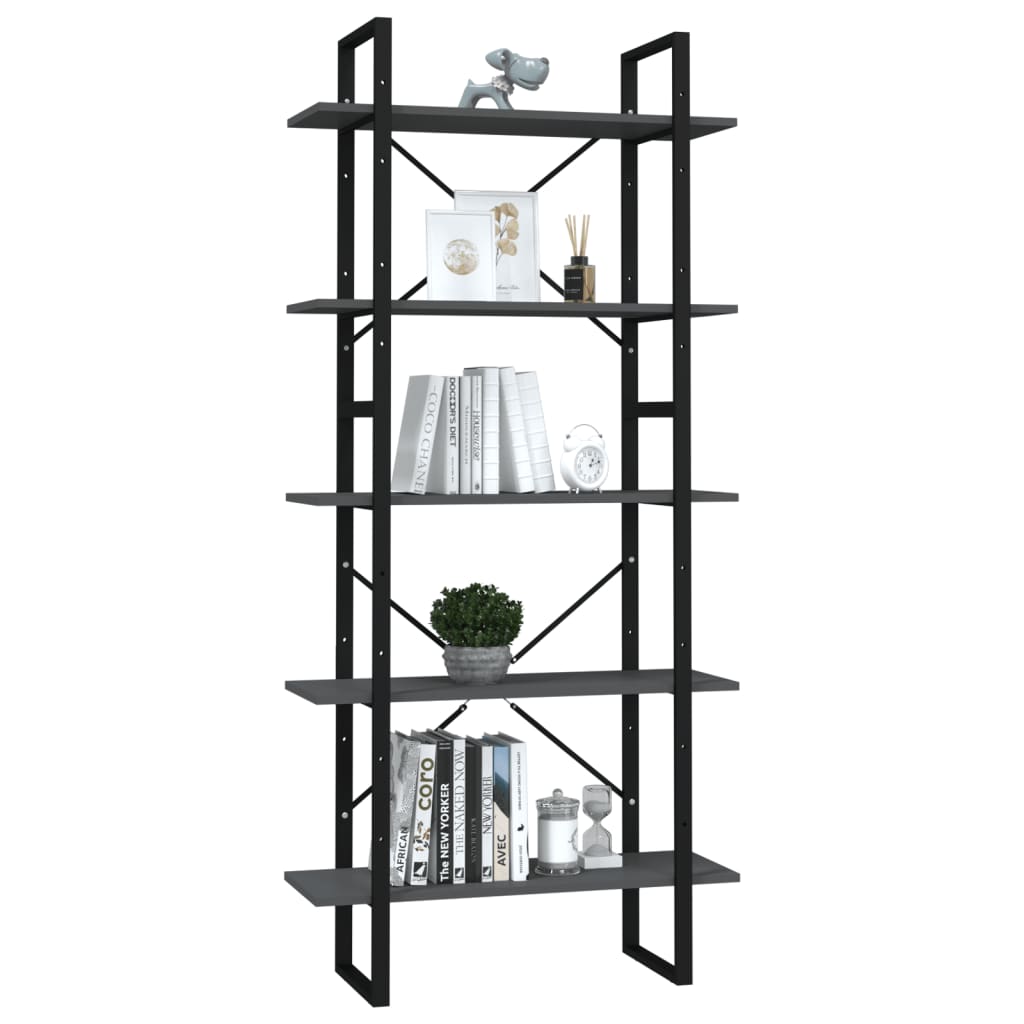 vidaXL Bibliotecă cu 5 rafturi, gri, 80x30x175 cm, lemn prelucrat vidaXL Bibliotecă cu 5 rafturi, gri, 80x30x175 cm, lemn prelucrat