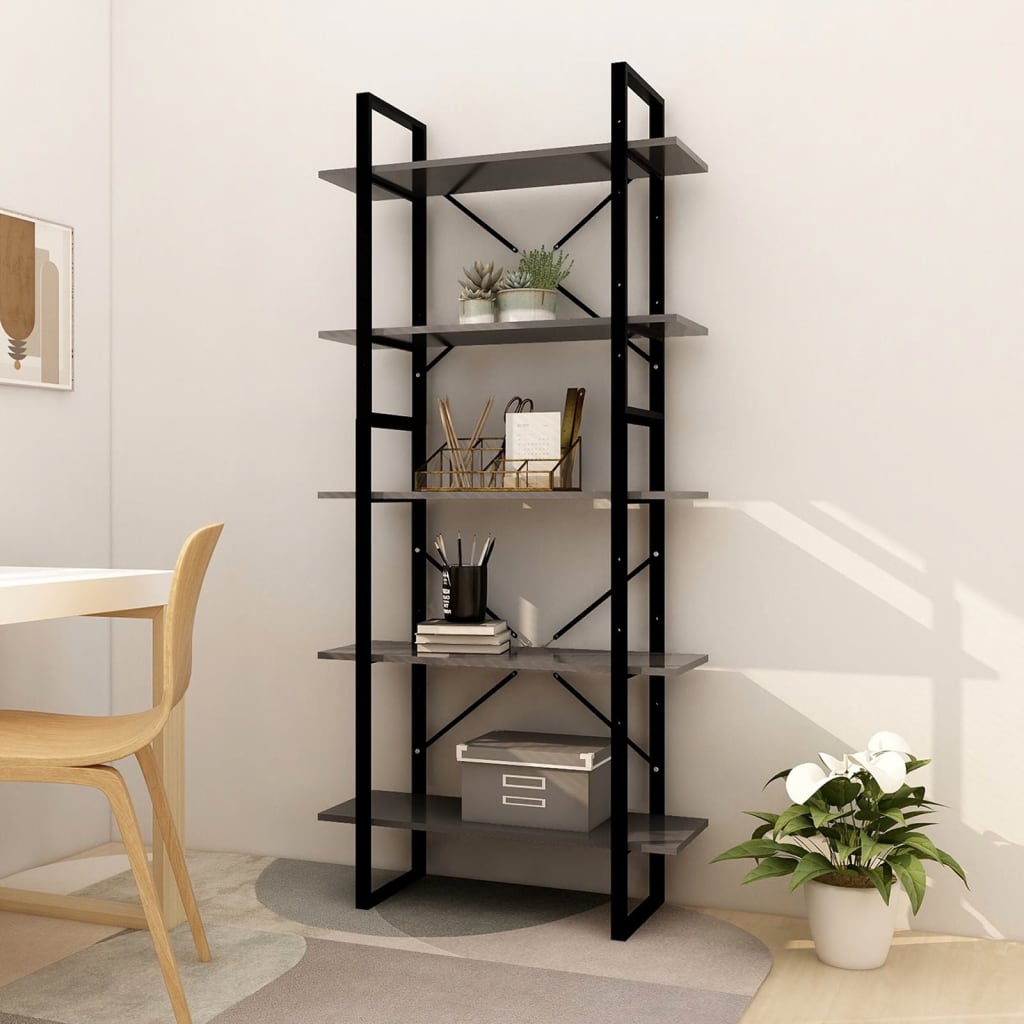 vidaXL Bibliotecă cu 5 rafturi, gri, 80x30x175 cm, lemn prelucrat vidaXL Bibliotecă cu 5 rafturi, gri, 80x30x175 cm, lemn prelucrat
