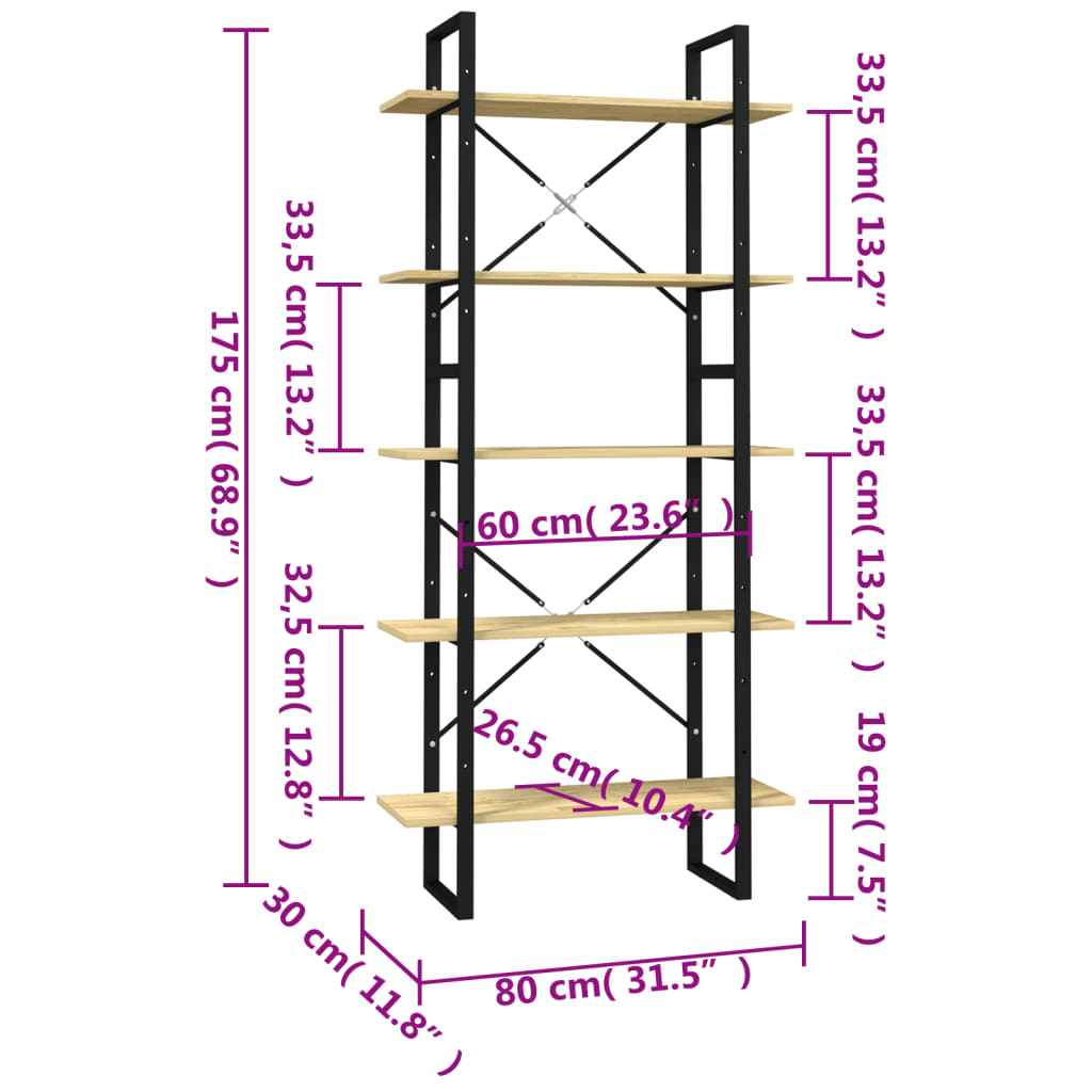 vidaXL Bibliotecă cu 5 rafturi, 80x30x175 cm, lemn masiv de pin vidaXL Bibliotecă cu 5 rafturi, 80x30x175 cm, lemn masiv de pin