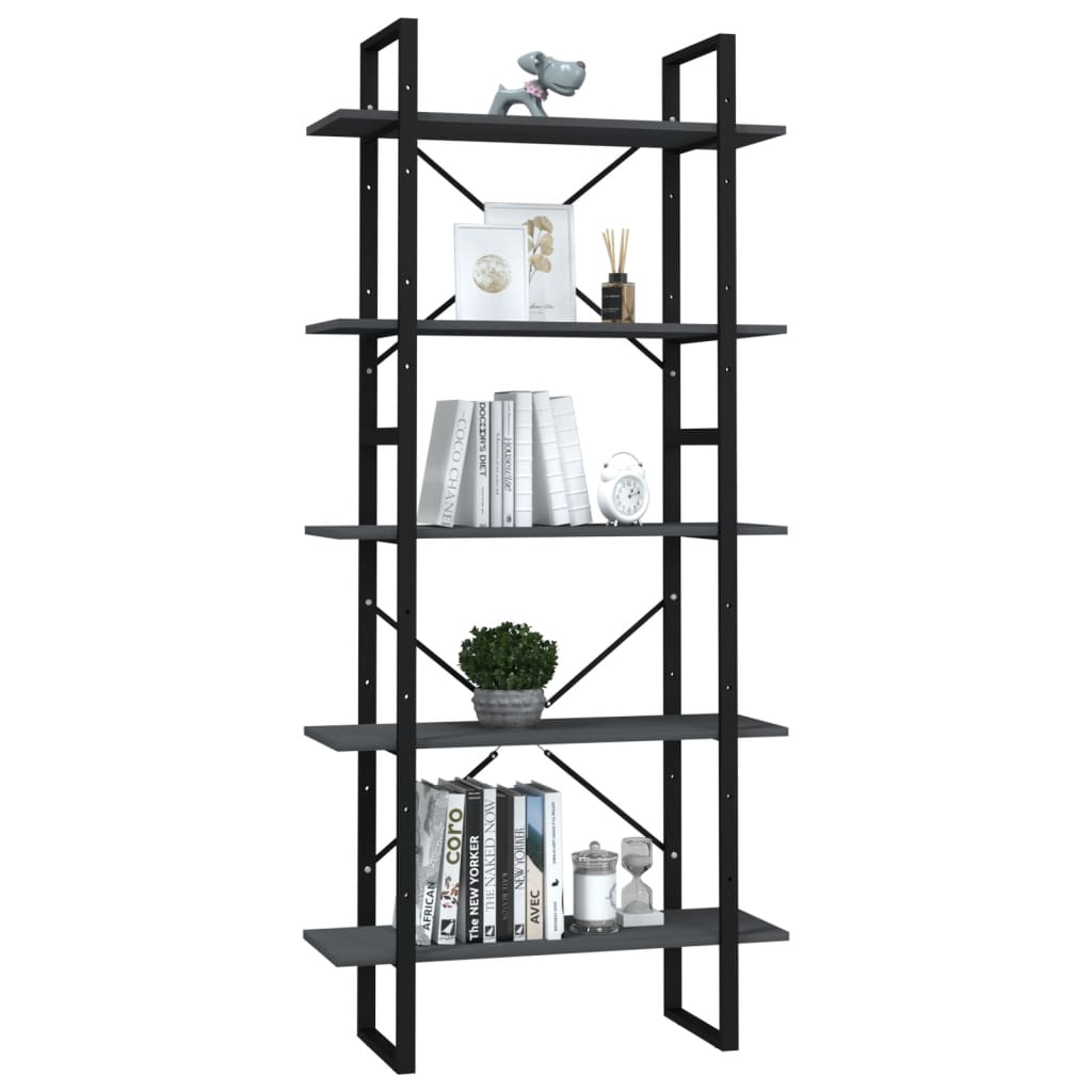 vidaXL Bibliotecă cu 5 rafturi, gri, 80x30x175 cm, lemn de pin