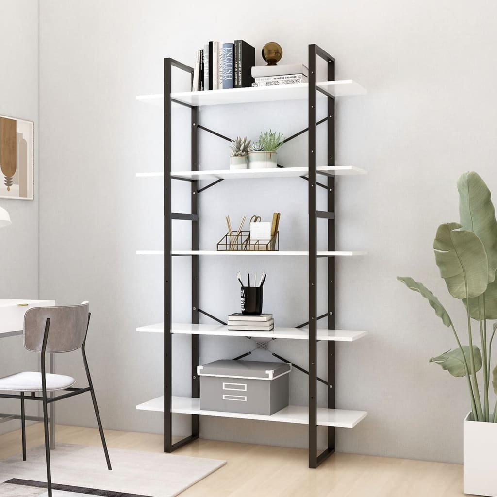vidaXL Bibliotecă cu 5 rafturi, alb, 100x30x175 cm, lemn prelucrat vidaXL Bibliotecă cu 5 rafturi, alb, 100x30x175 cm, lemn prelucrat