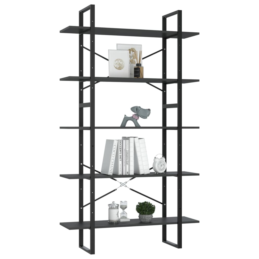 vidaXL Bibliotecă cu 5 rafturi, gri, 100x30x175 cm, lemn prelucrat vidaXL Bibliotecă cu 5 rafturi, gri, 100x30x175 cm, lemn prelucrat