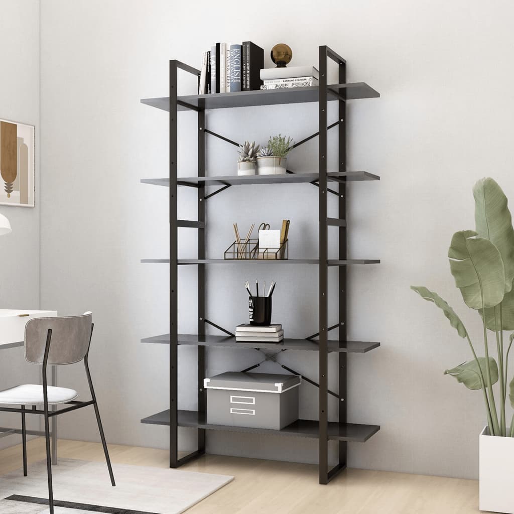 vidaXL Bibliotecă cu 5 rafturi, gri, 100x30x175 cm, lemn prelucrat vidaXL Bibliotecă cu 5 rafturi, gri, 100x30x175 cm, lemn prelucrat