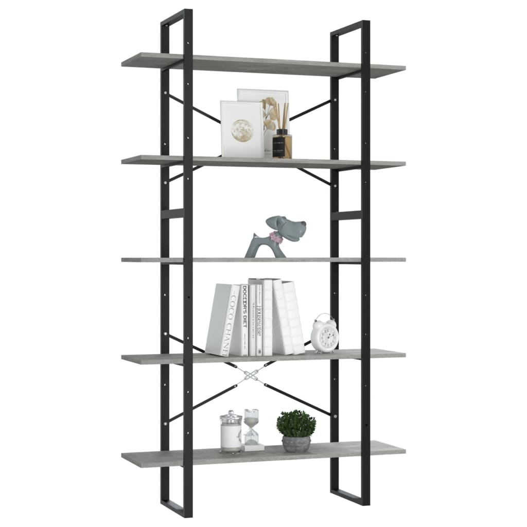 vidaXL Bibliotecă 5 rafturi, gri beton, 100x30x175 cm, lemn prelucrat vidaXL Bibliotecă 5 rafturi, gri beton, 100x30x175 cm, lemn prelucrat