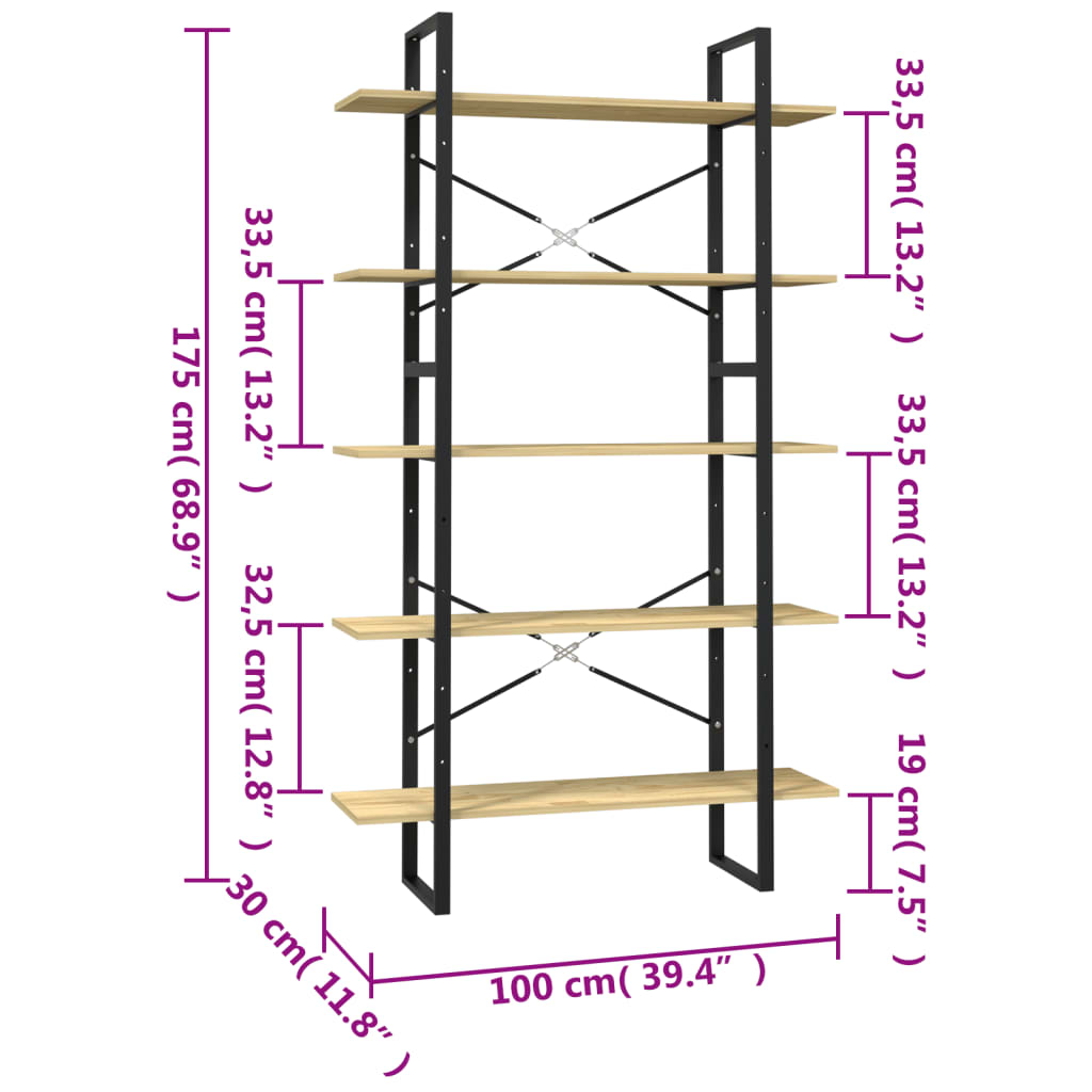 vidaXL Bibliotecă cu 5 rafturi, 100x30x175 cm, lemn masiv de pin vidaXL Bibliotecă cu 5 rafturi, 100x30x175 cm, lemn masiv de pin