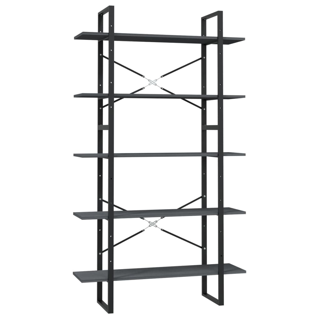 vidaXL Bibliotecă cu 5 rafturi, gri, 100x30x175 cm, lemn masiv de pin