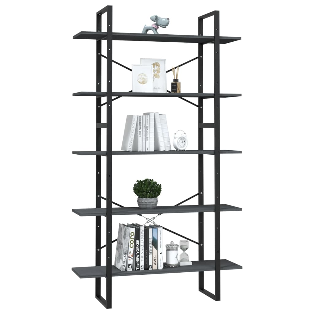 vidaXL Bibliotecă cu 5 rafturi, gri, 100x30x175 cm, lemn masiv de pin