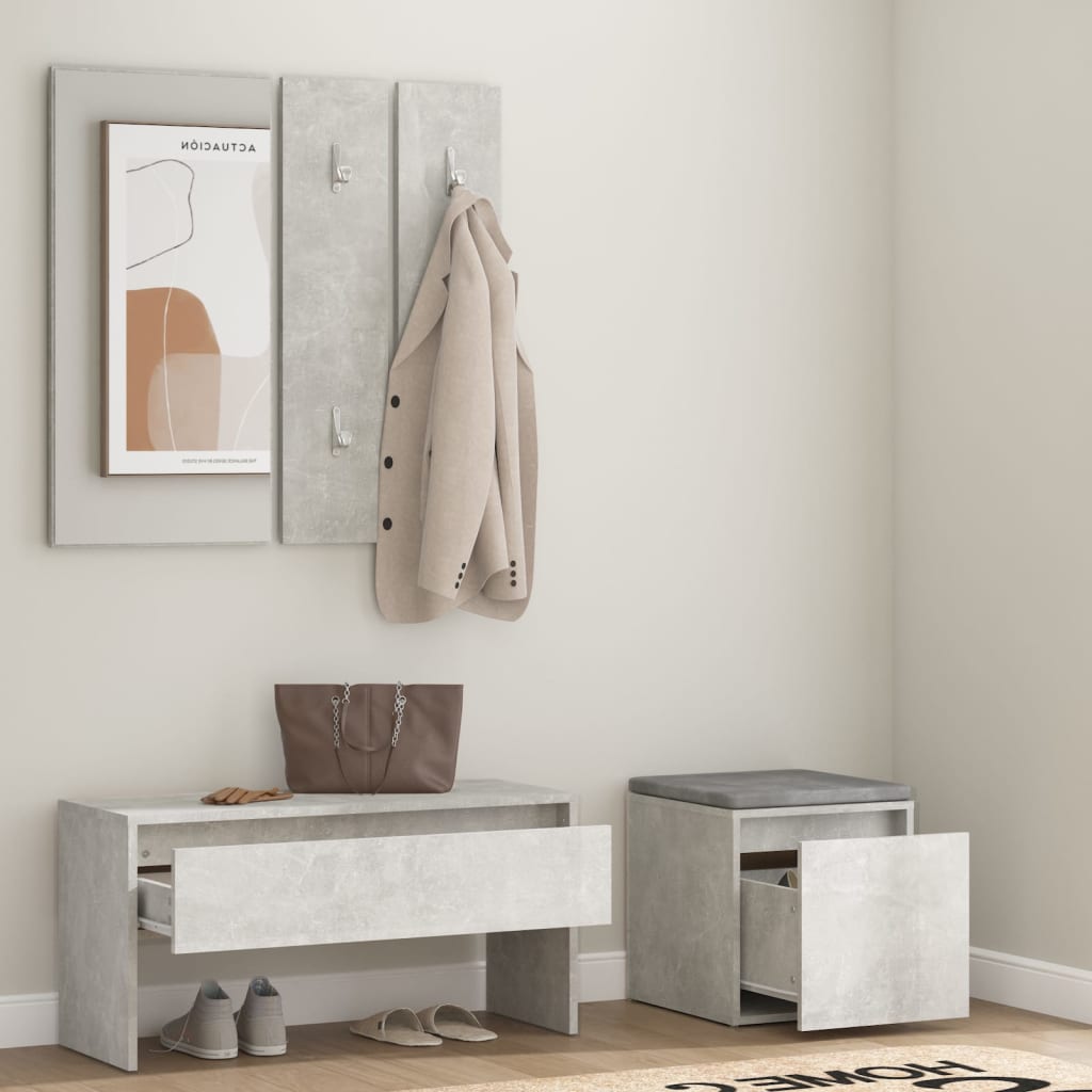 vidaXL Set de mobilier pentru hol, gri beton, lemn prelucrat