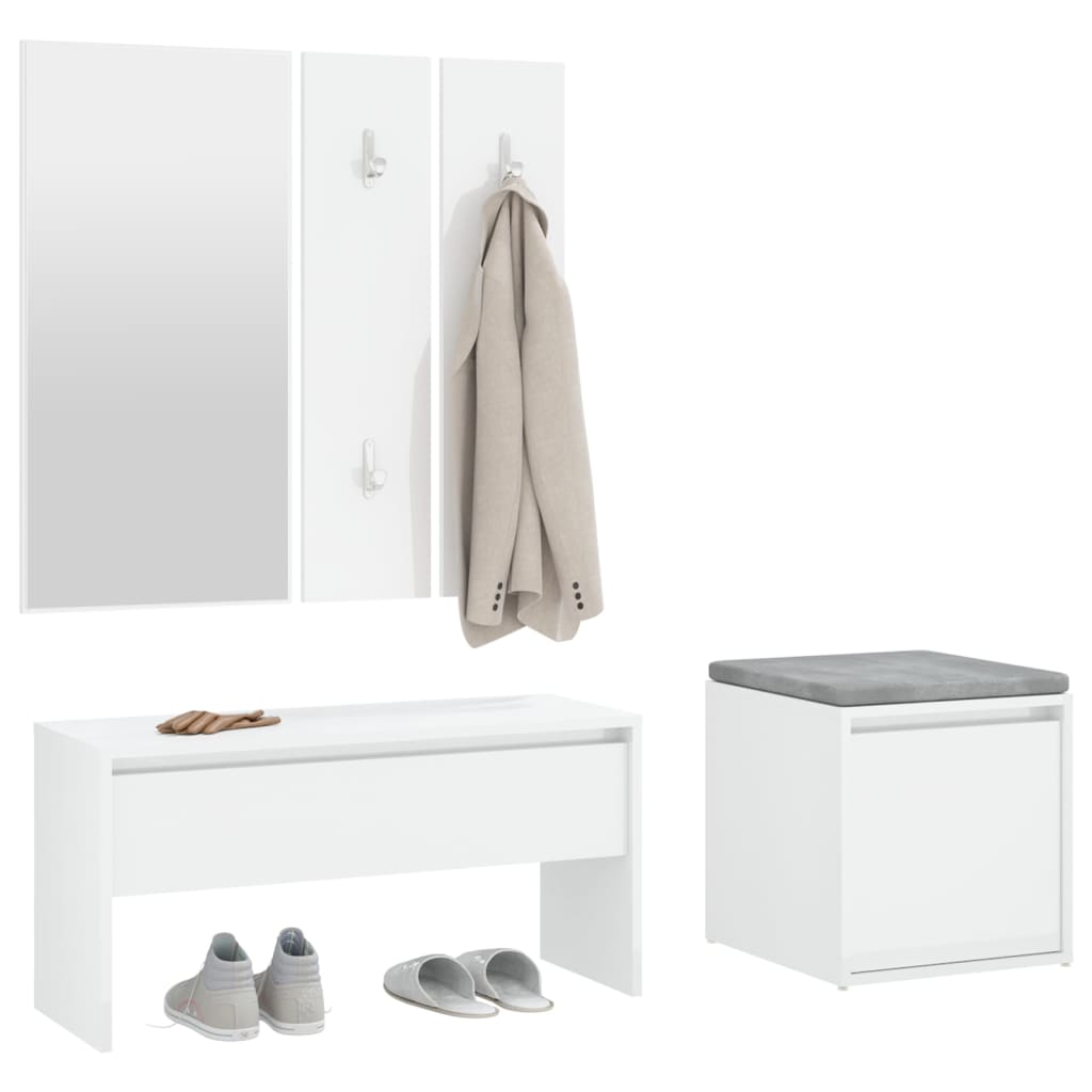 vidaXL Set de mobilier pentru hol, alb extralucios, lemn prelucrat