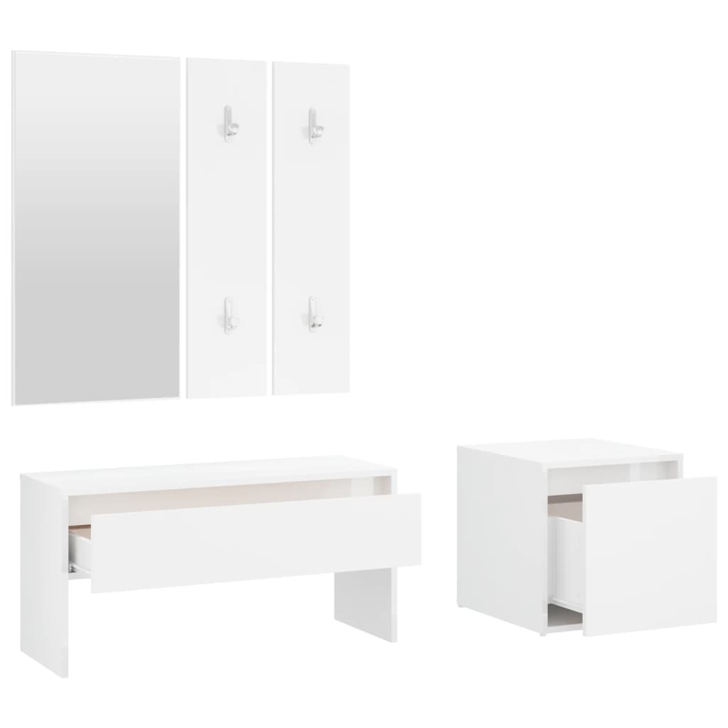vidaXL Set de mobilier pentru hol, alb extralucios, lemn prelucrat