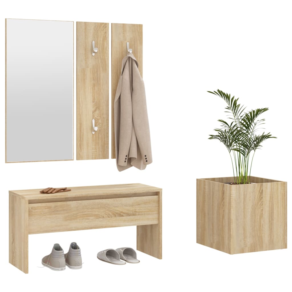 vidaXL Set de mobilier pentru hol, stejar sonoma, lemn prelucrat