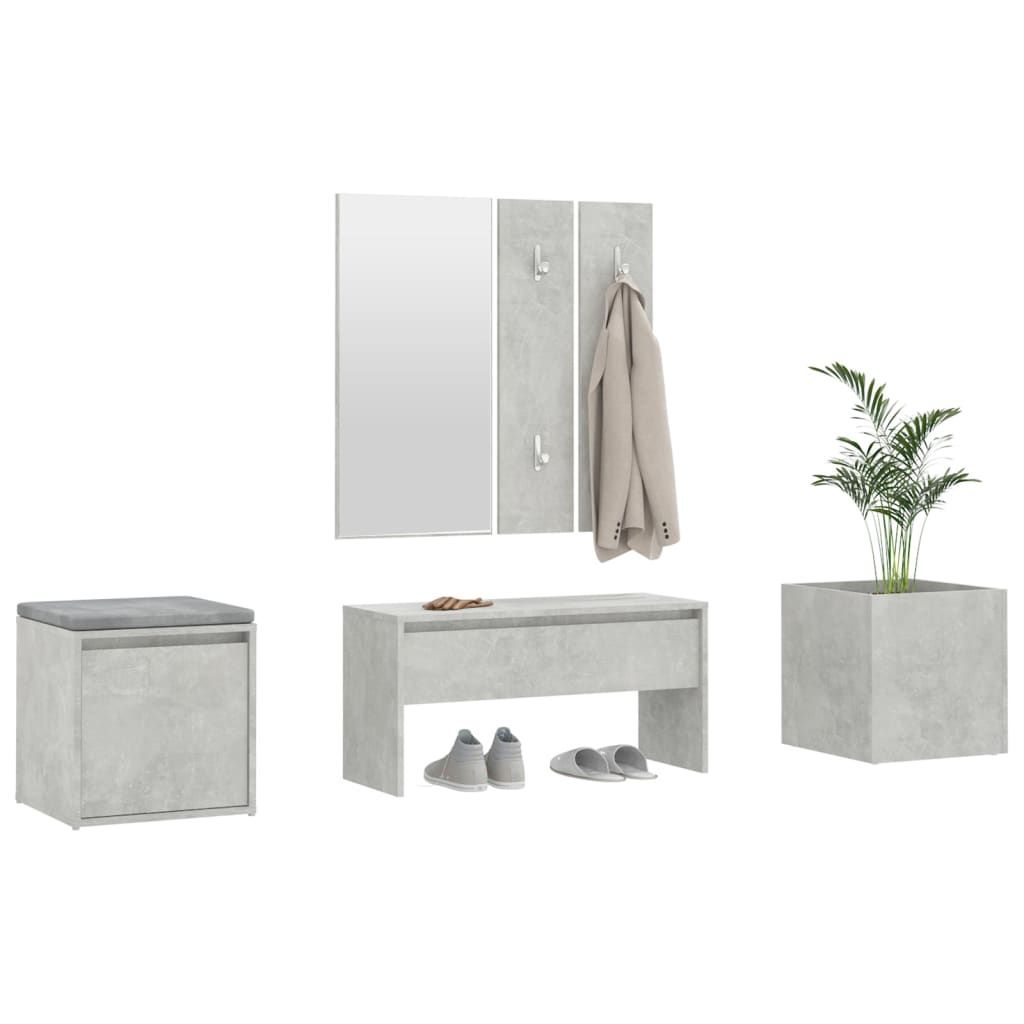vidaXL Set de mobilier pentru hol, gri beton, lemn prelucrat vidaXL Set de mobilier pentru hol, gri beton, lemn prelucrat