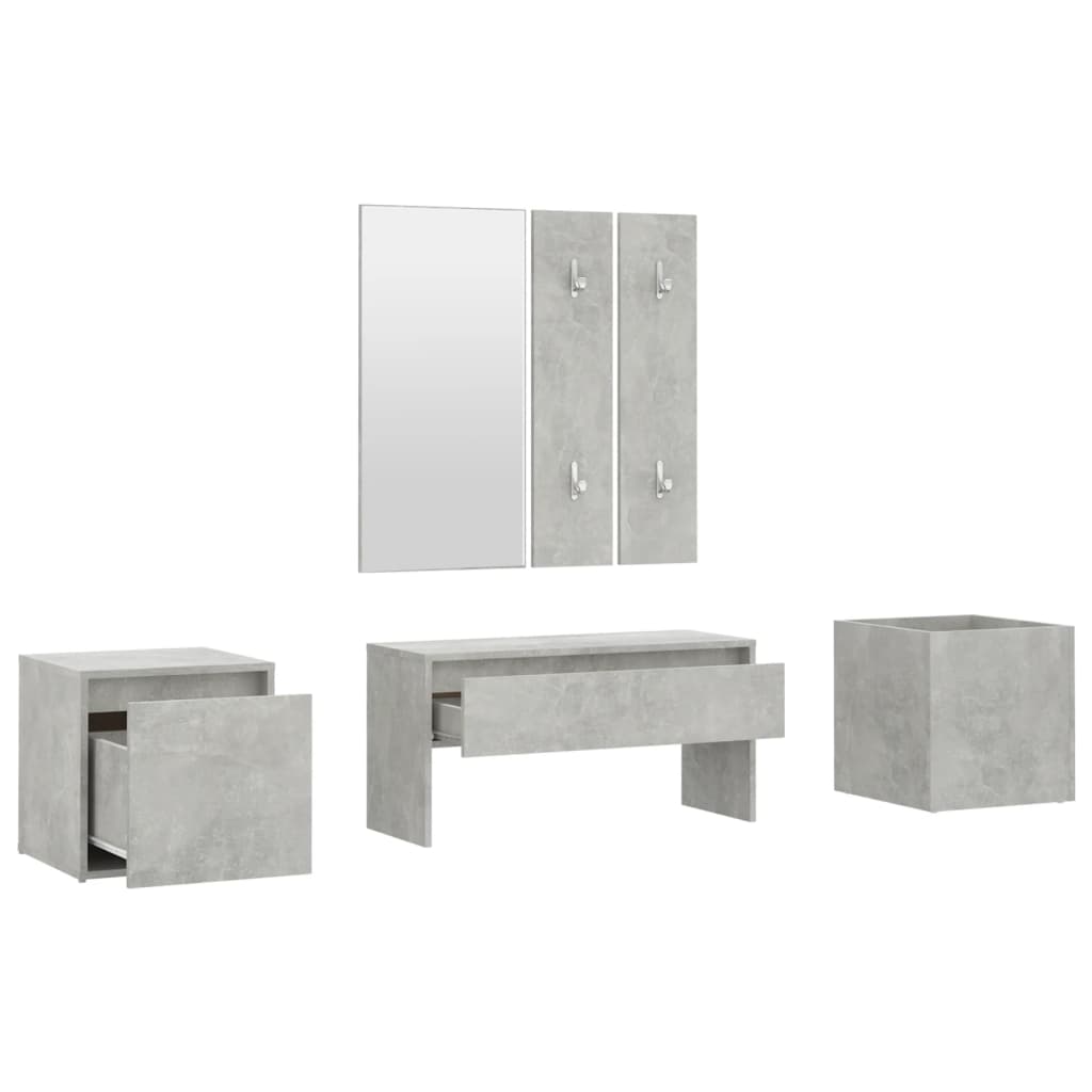 vidaXL Set de mobilier pentru hol, gri beton, lemn prelucrat vidaXL Set de mobilier pentru hol, gri beton, lemn prelucrat