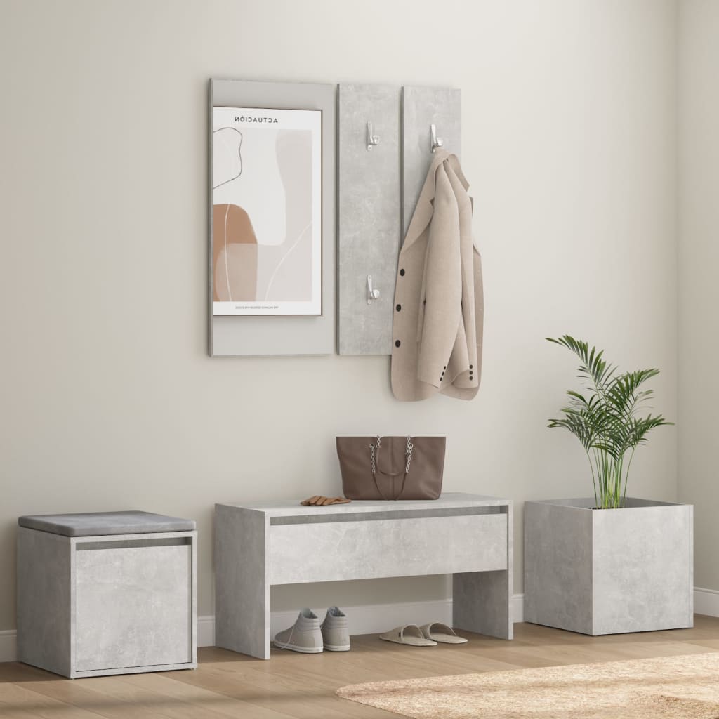vidaXL Set de mobilier pentru hol, gri beton, lemn prelucrat vidaXL Set de mobilier pentru hol, gri beton, lemn prelucrat