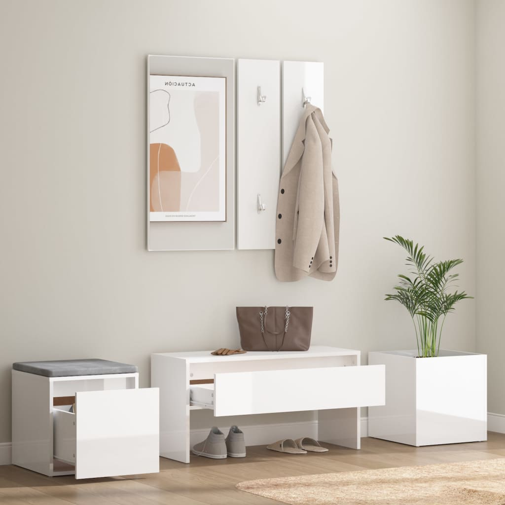 vidaXL Set de mobilier pentru hol, alb extralucios, lemn prelucrat vidaXL Set de mobilier pentru hol, alb extralucios, lemn prelucrat