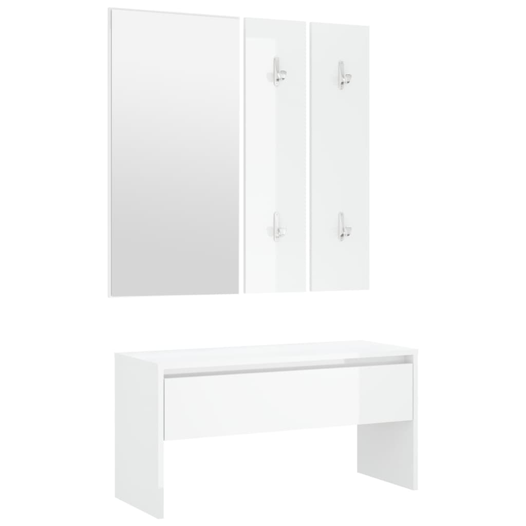 vidaXL Set de mobilier pentru hol, alb extralucios, lemn prelucrat vidaXL Set de mobilier pentru hol, alb extralucios, lemn prelucrat