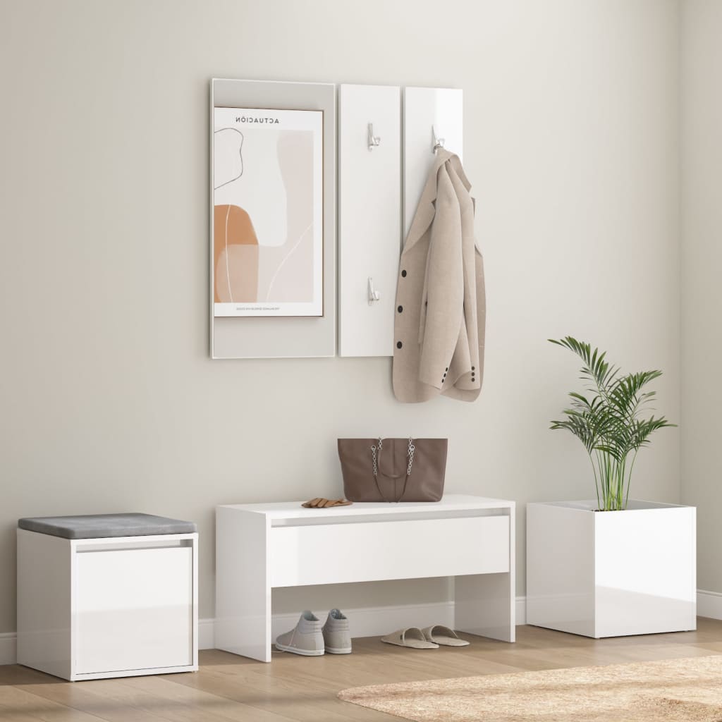 vidaXL Set de mobilier pentru hol, alb extralucios, lemn prelucrat vidaXL Set de mobilier pentru hol, alb extralucios, lemn prelucrat
