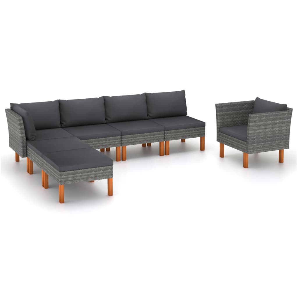 vidaXL Set mobilier grădină, 7 piese, gri, poliratan și lemn eucalipt vidaXL Set mobilier grădină, 7 piese, gri, poliratan și lemn eucalipt