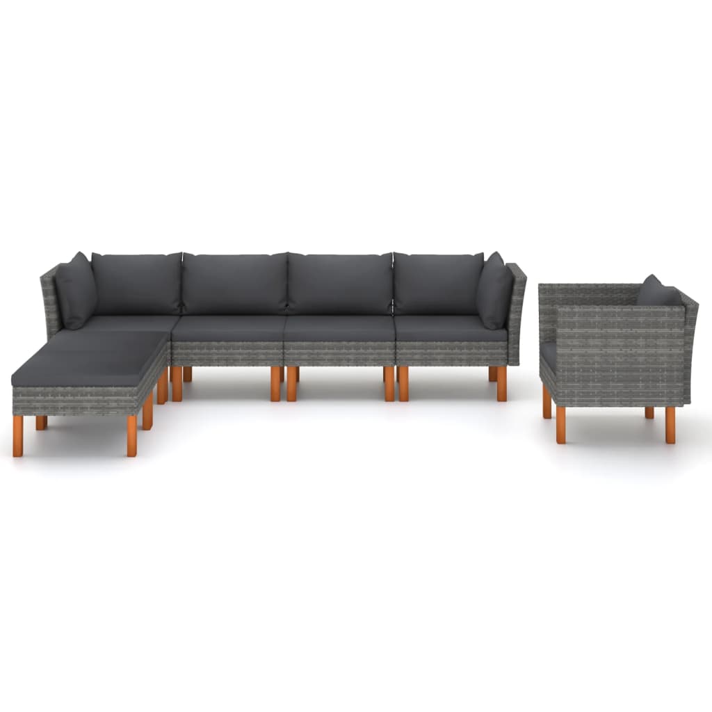 vidaXL Set mobilier grădină, 7 piese, gri, poliratan și lemn eucalipt vidaXL Set mobilier grădină, 7 piese, gri, poliratan și lemn eucalipt