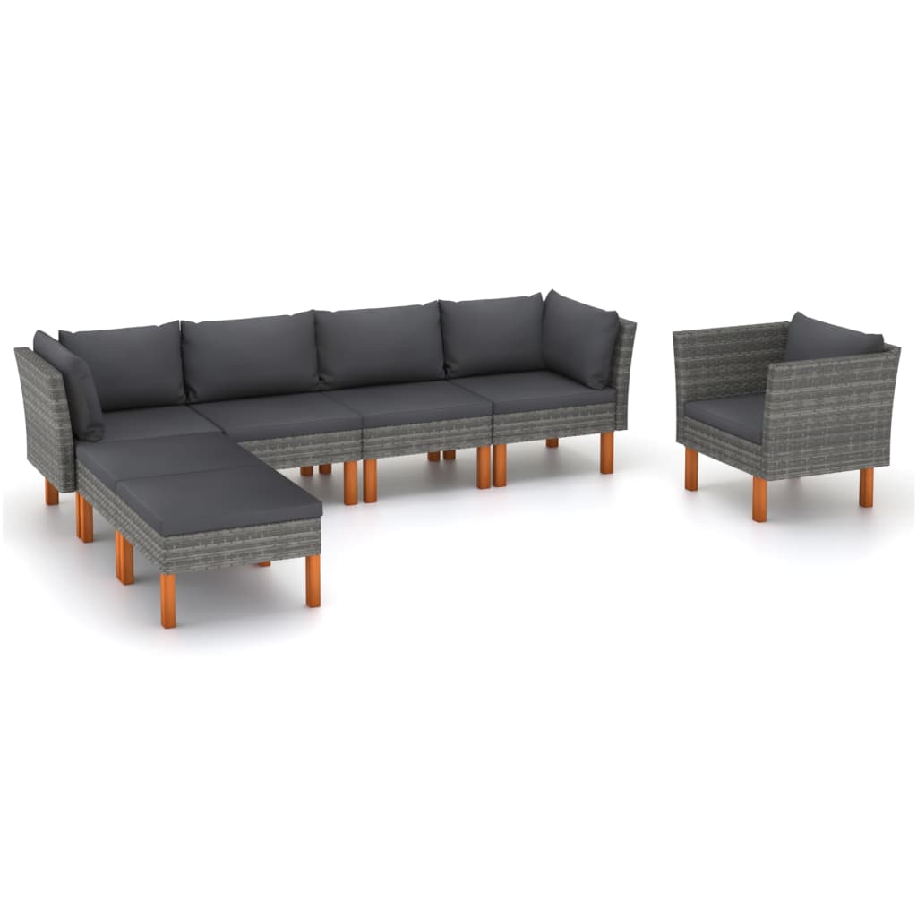 vidaXL Set mobilier grădină, 7 piese, gri, poliratan și lemn eucalipt vidaXL Set mobilier grădină, 7 piese, gri, poliratan și lemn eucalipt