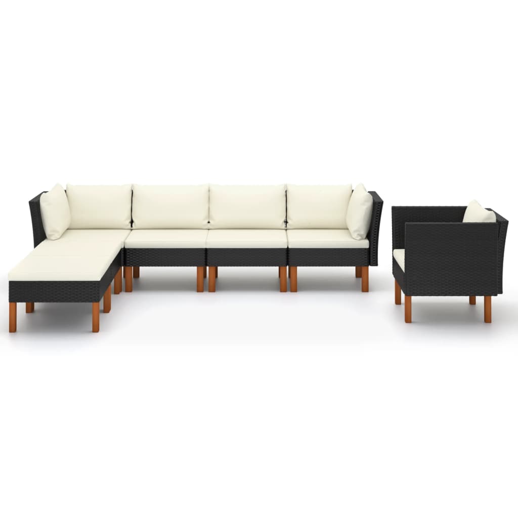 vidaXL Set mobilier grădină, 7 piese, negru, poliratan/lemn eucalipt vidaXL Set mobilier grădină, 7 piese, negru, poliratan/lemn eucalipt