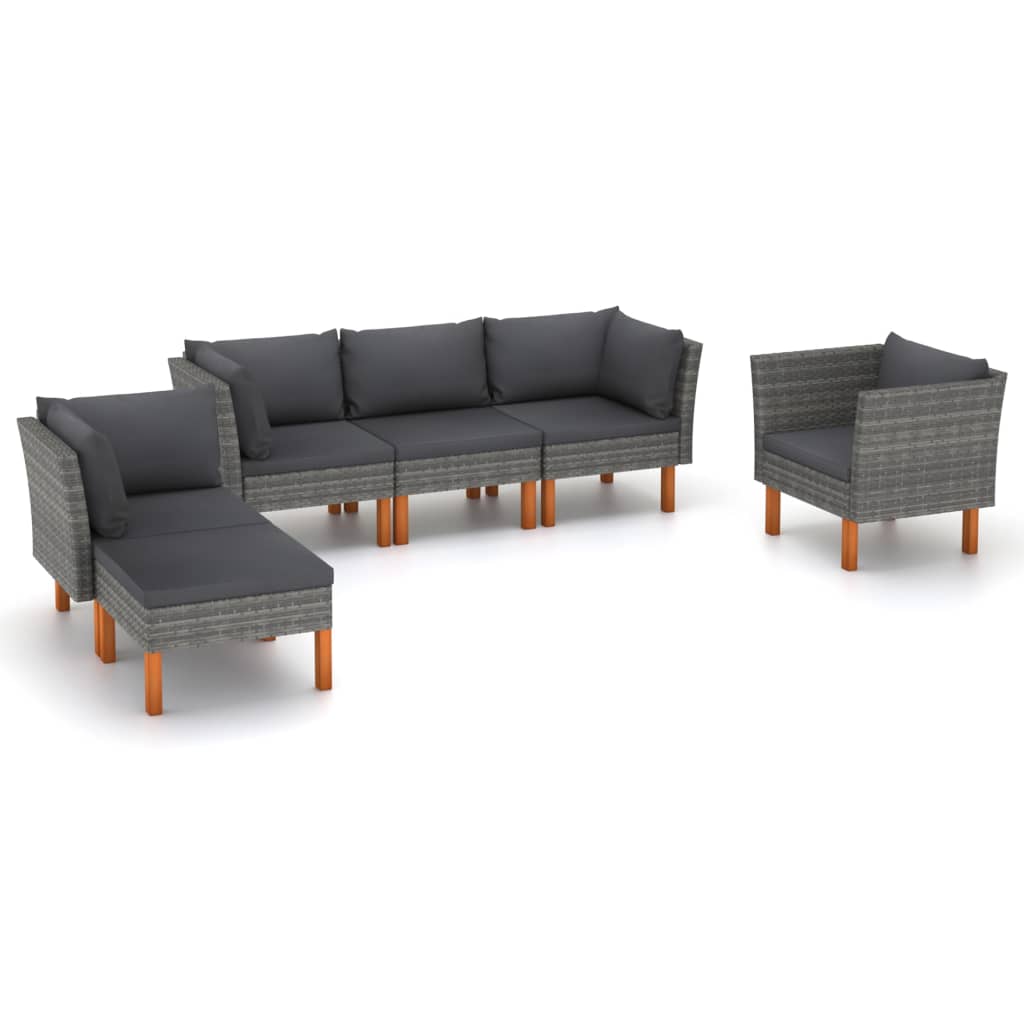 vidaXL Set mobilier grădină, 6 piese, gri, poliratan și lemn eucalipt vidaXL Set mobilier grădină, 6 piese, gri, poliratan și lemn eucalipt