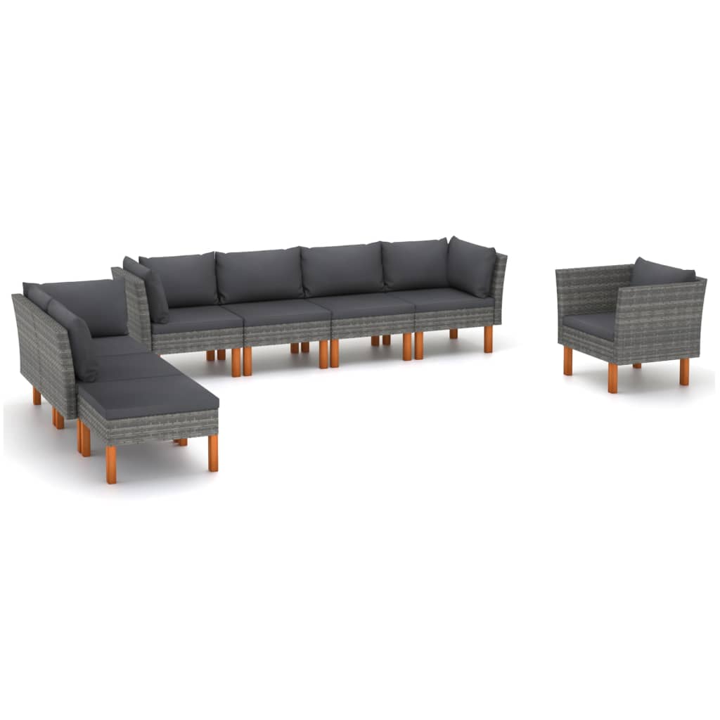 vidaXL Set mobilier grădină, 8 piese, gri, poliratan și lemn eucalipt vidaXL Set mobilier grădină, 8 piese, gri, poliratan și lemn eucalipt