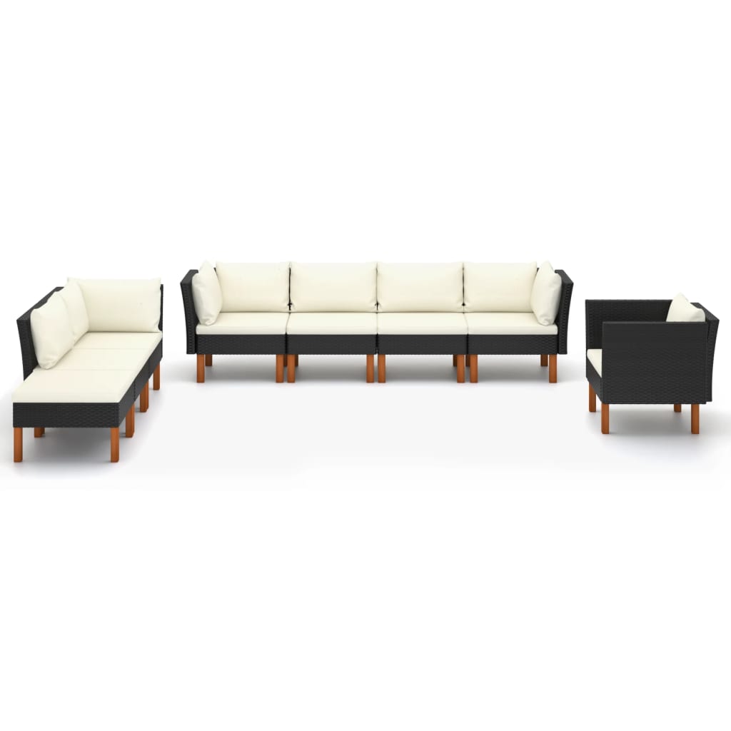 vidaXL Set mobilier grădină, 8 piese, negru poliratan și lemn eucalipt vidaXL Set mobilier grădină, 8 piese, negru poliratan și lemn eucalipt