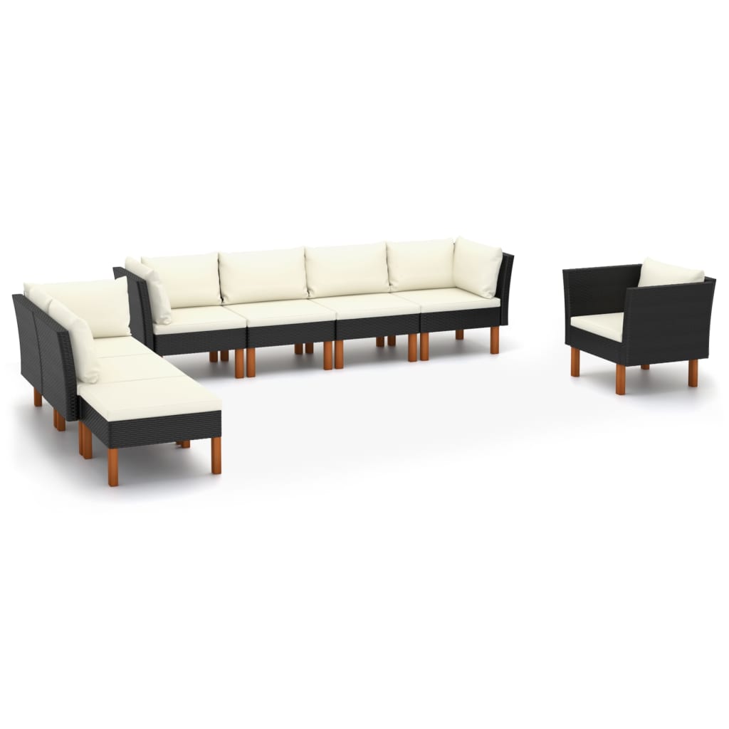 vidaXL Set mobilier grădină, 8 piese, negru poliratan și lemn eucalipt vidaXL Set mobilier grădină, 8 piese, negru poliratan și lemn eucalipt