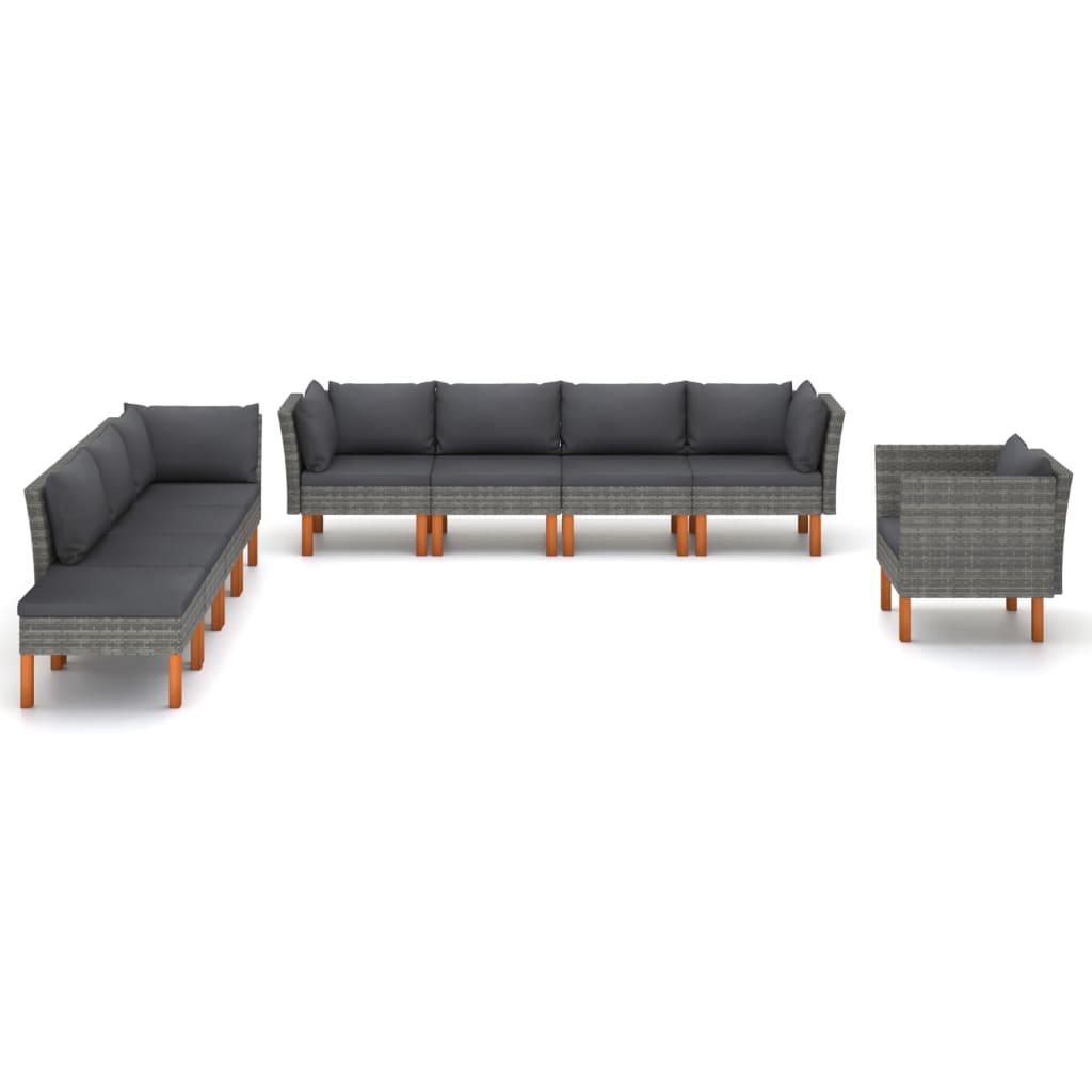 vidaXL Set mobilier grădină, 9 piese, gri, poliratan și lemn eucalipt vidaXL Set mobilier grădină, 9 piese, gri, poliratan și lemn eucalipt