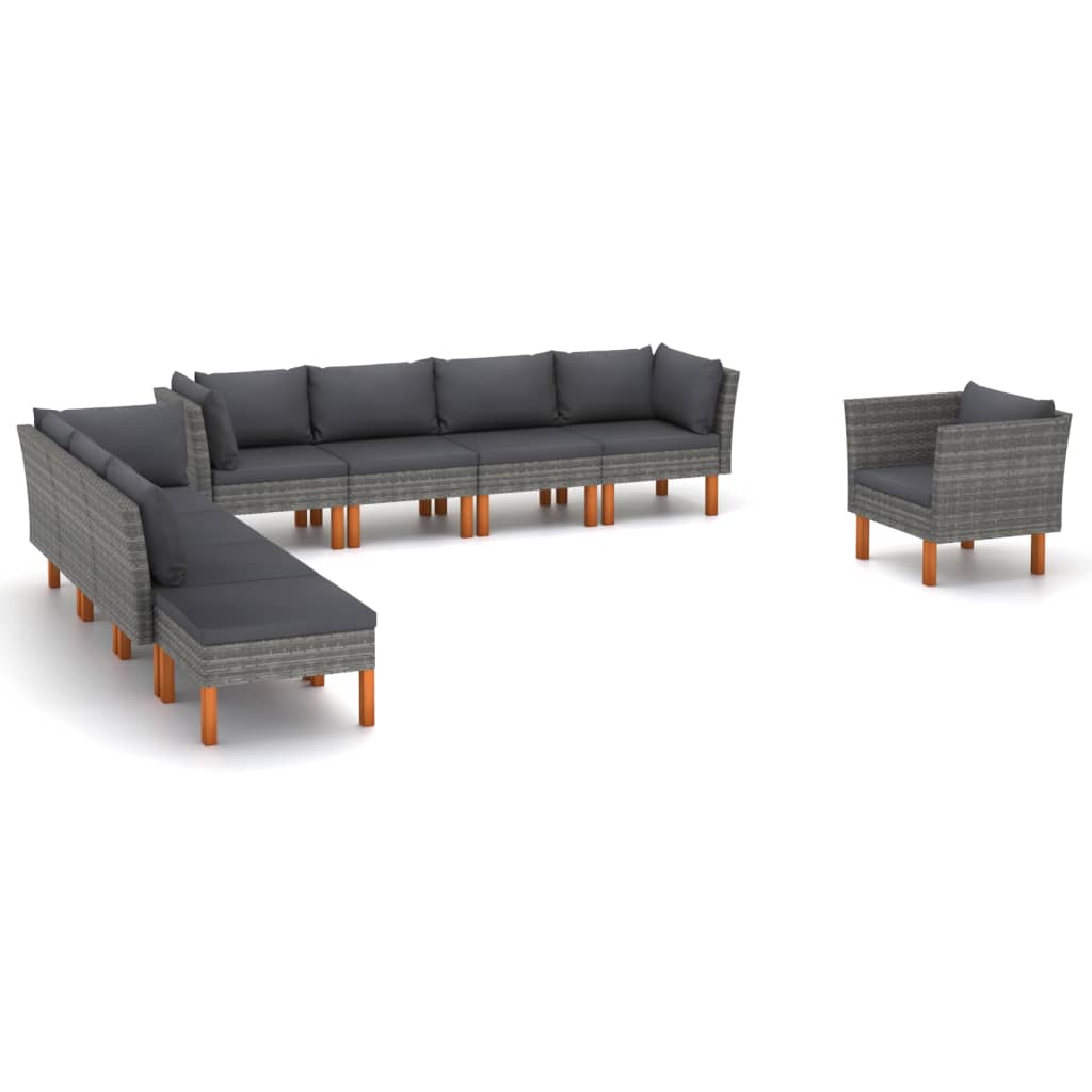 vidaXL Set mobilier grădină, 9 piese, gri, poliratan și lemn eucalipt vidaXL Set mobilier grădină, 9 piese, gri, poliratan și lemn eucalipt