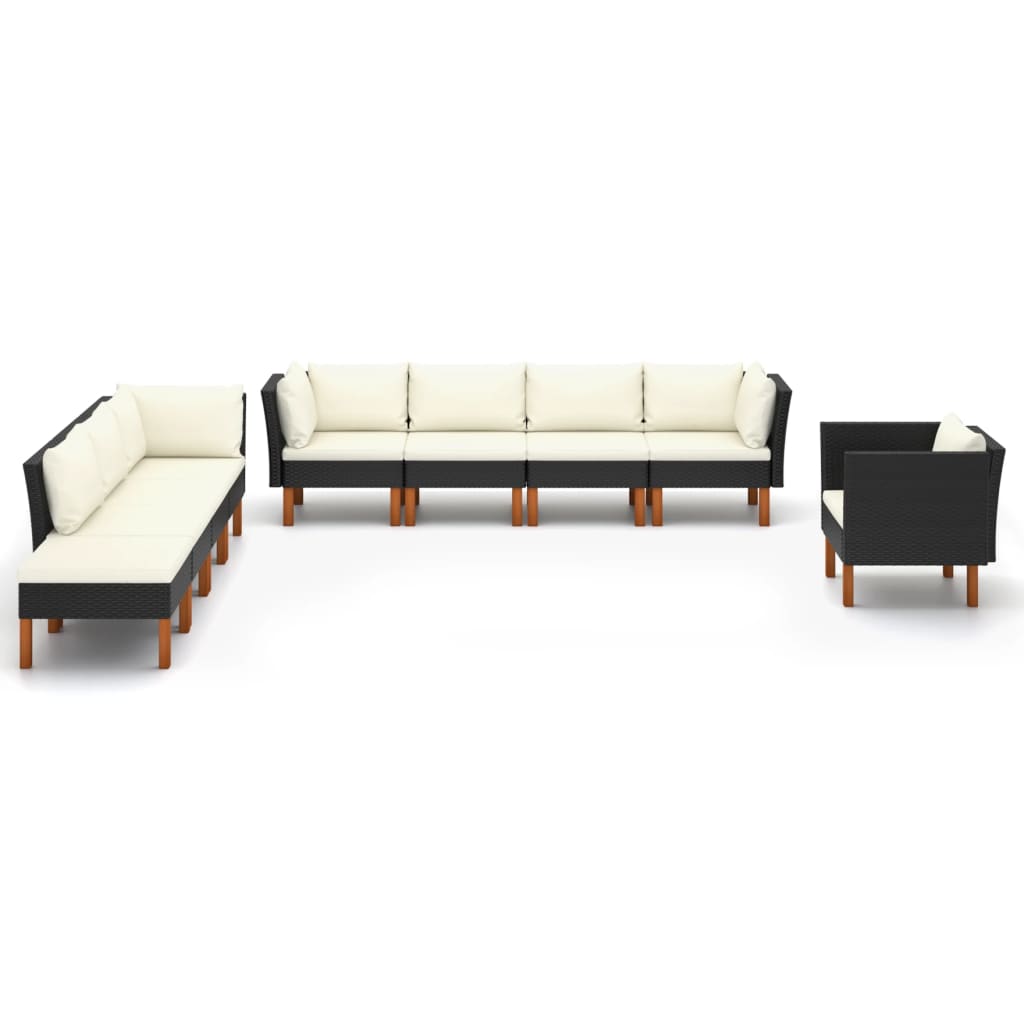 vidaXL Set mobilier grădină, 9 piese, negru poliratan și lemn eucalipt vidaXL Set mobilier grădină, 9 piese, negru poliratan și lemn eucalipt