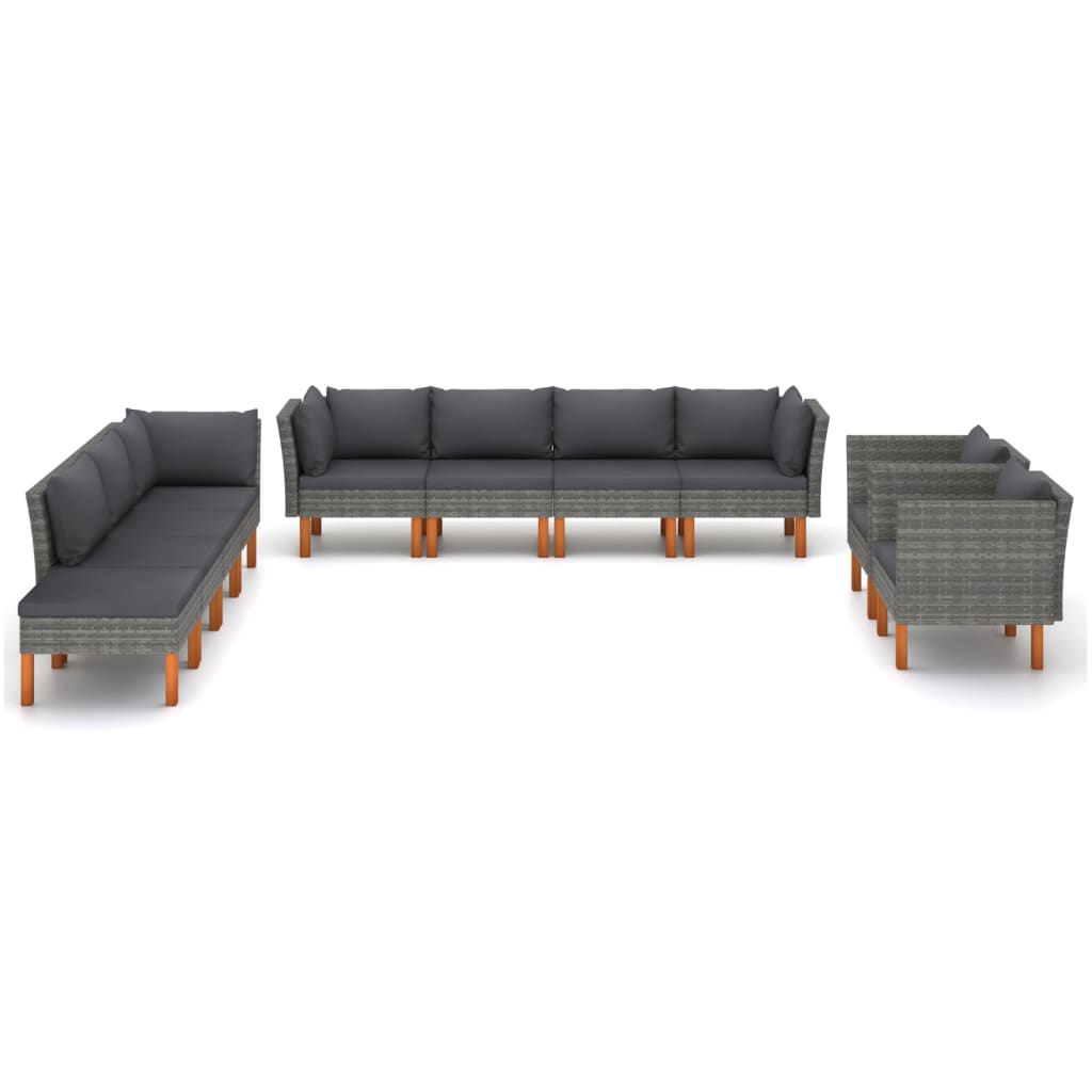vidaXL Set mobilier grădină, 10 piese, gri, poliratan și lemn eucalipt vidaXL Set mobilier grădină, 10 piese, gri, poliratan și lemn eucalipt