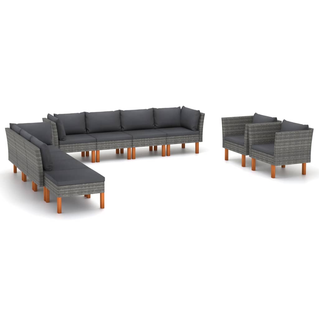 vidaXL Set mobilier grădină, 10 piese, gri, poliratan și lemn eucalipt vidaXL Set mobilier grădină, 10 piese, gri, poliratan și lemn eucalipt