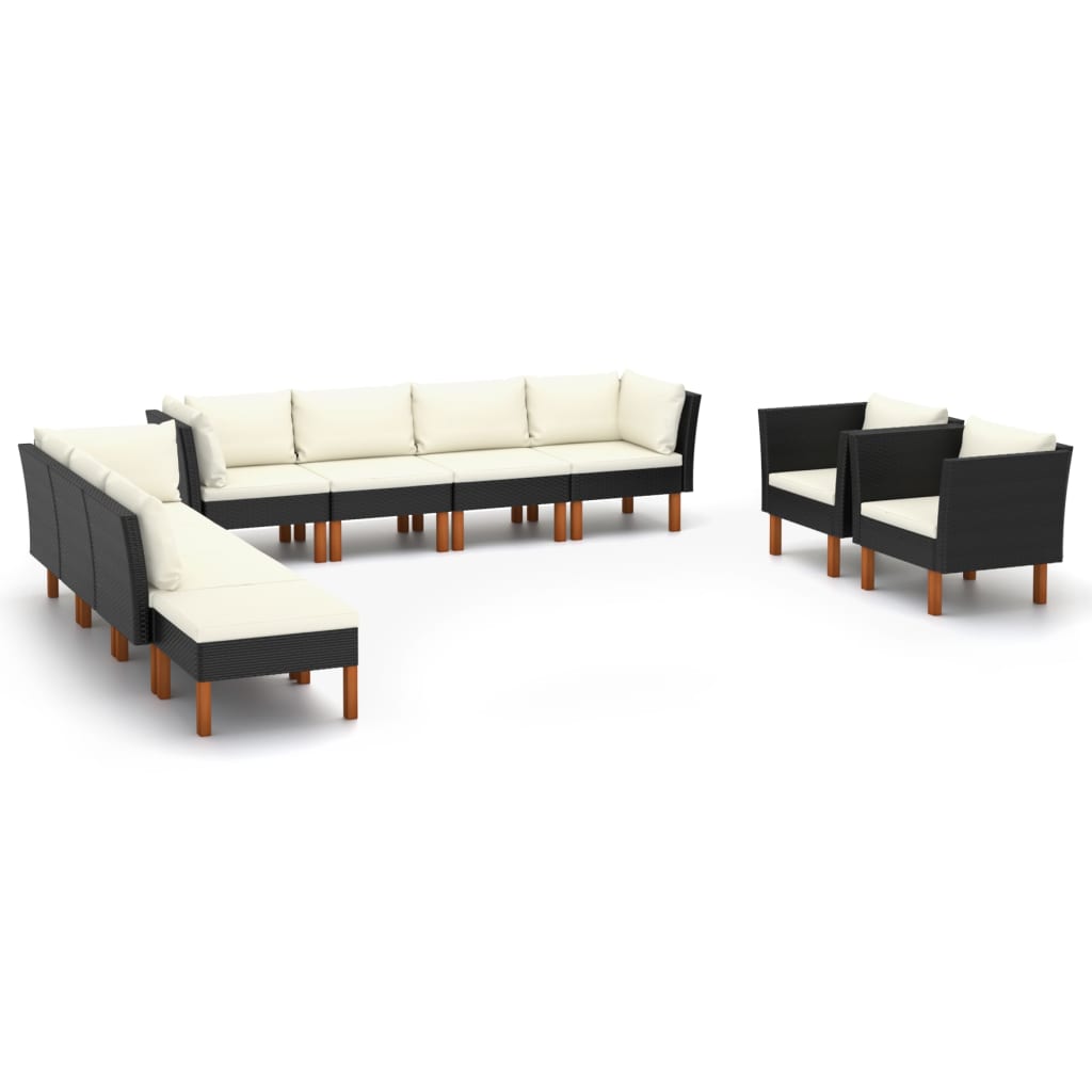 vidaXL Set mobilier grădină, 10 piese, negru, poliratan/lemn eucalipt vidaXL Set mobilier grădină, 10 piese, negru, poliratan/lemn eucalipt