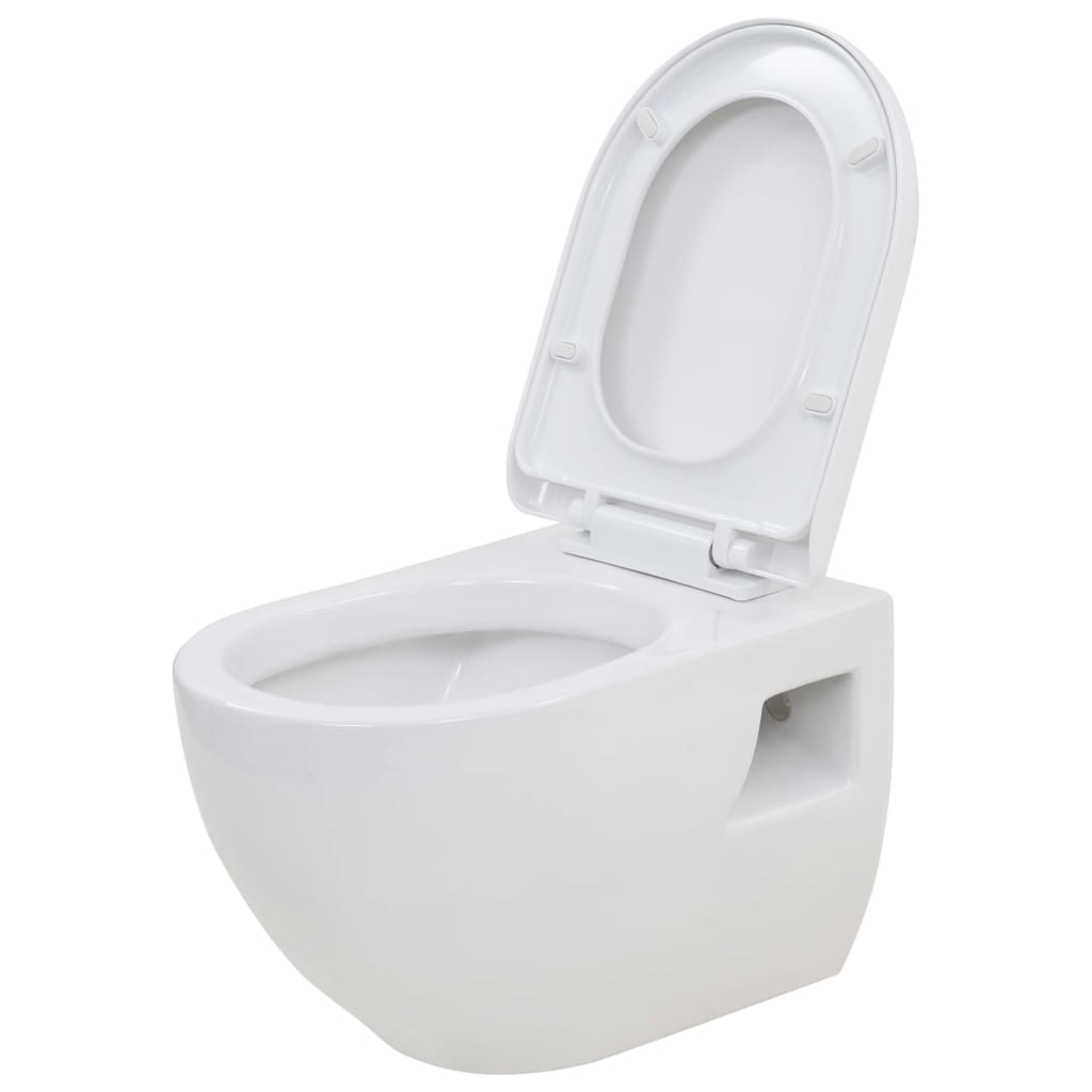 vidaXL Vas toaletă suspendat cu rezervor încastrat înalt, ceramică vidaXL Vas toaletă suspendat cu rezervor încastrat înalt, ceramică