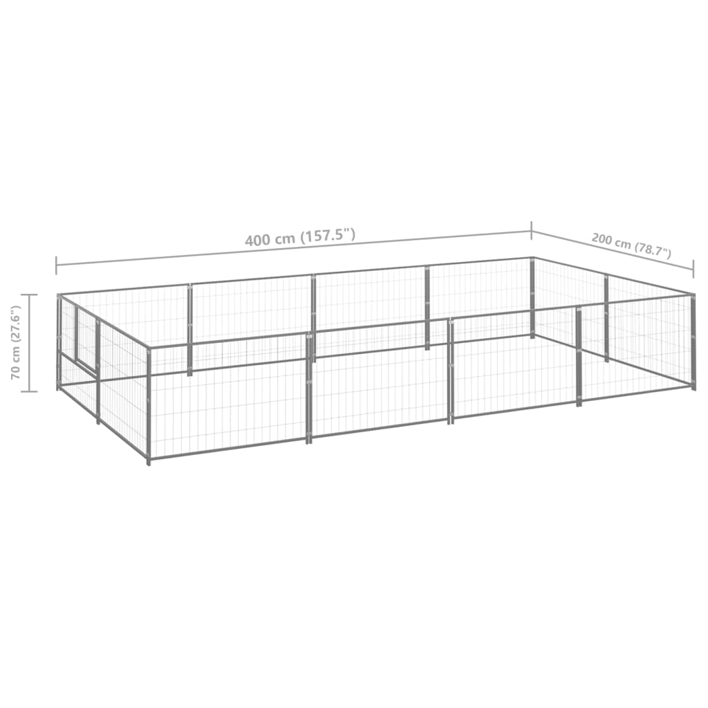 vidaXL Padoc pentru câini, argintiu, 8 m², oțel vidaXL Padoc pentru câini, argintiu, 8 m², oțel