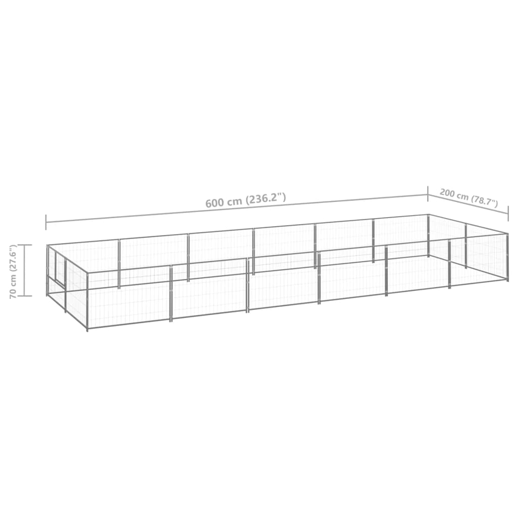vidaXL Padoc pentru câini, argintiu, 12 m², oțel