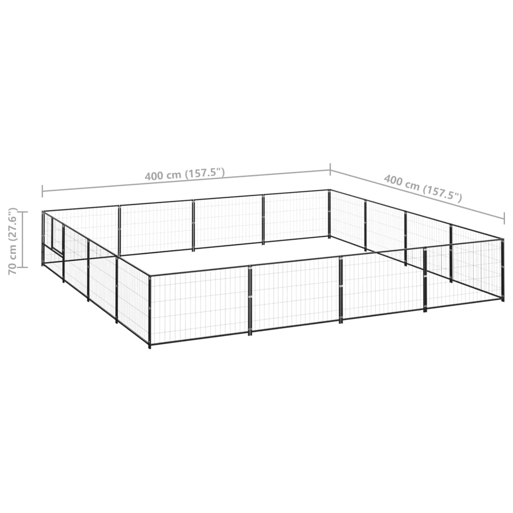 vidaXL Padoc pentru câini, negru, 16 m², oțel