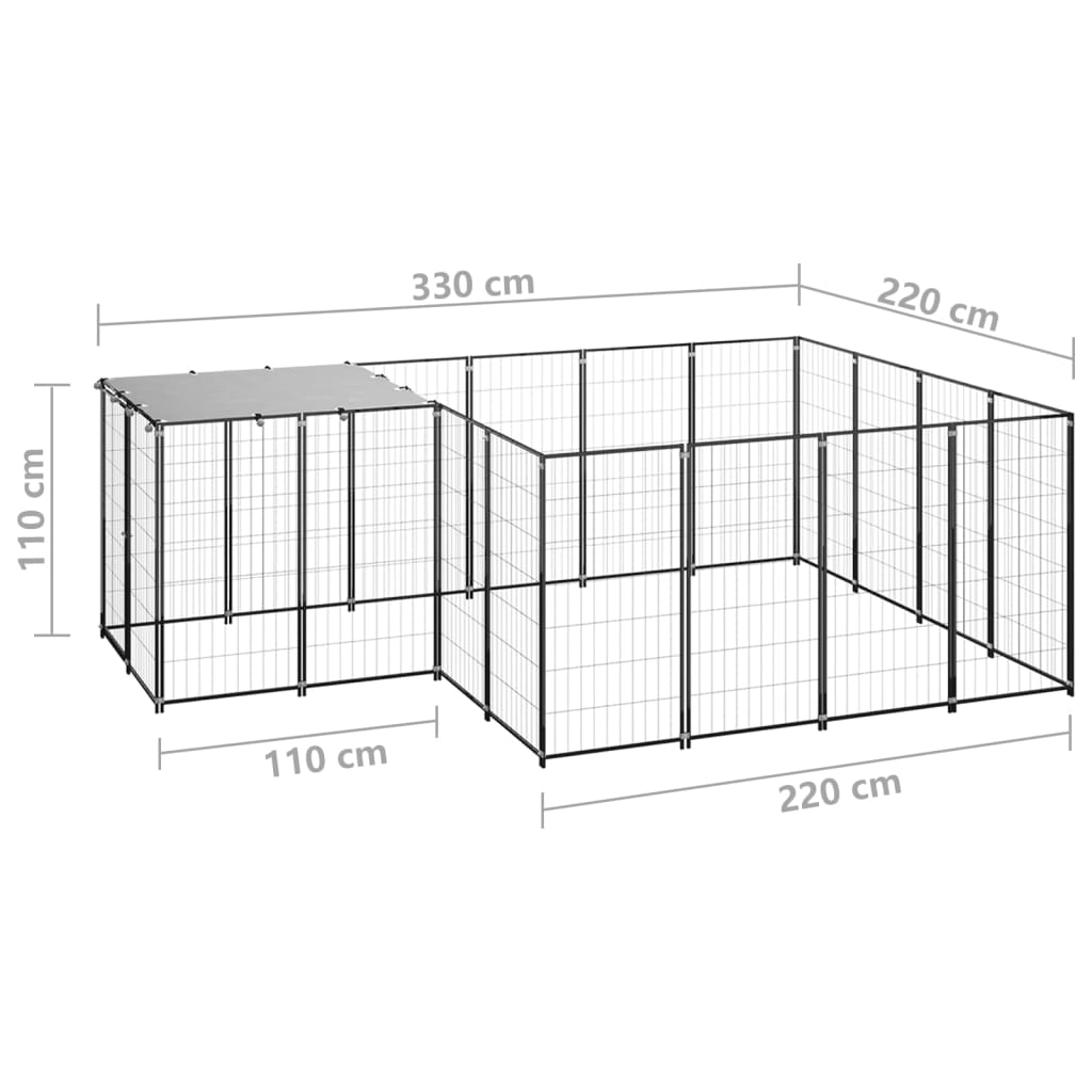 vidaXL Padoc pentru câini, negru, 6,05 m², oțel vidaXL Padoc pentru câini, negru, 6,05 m², oțel