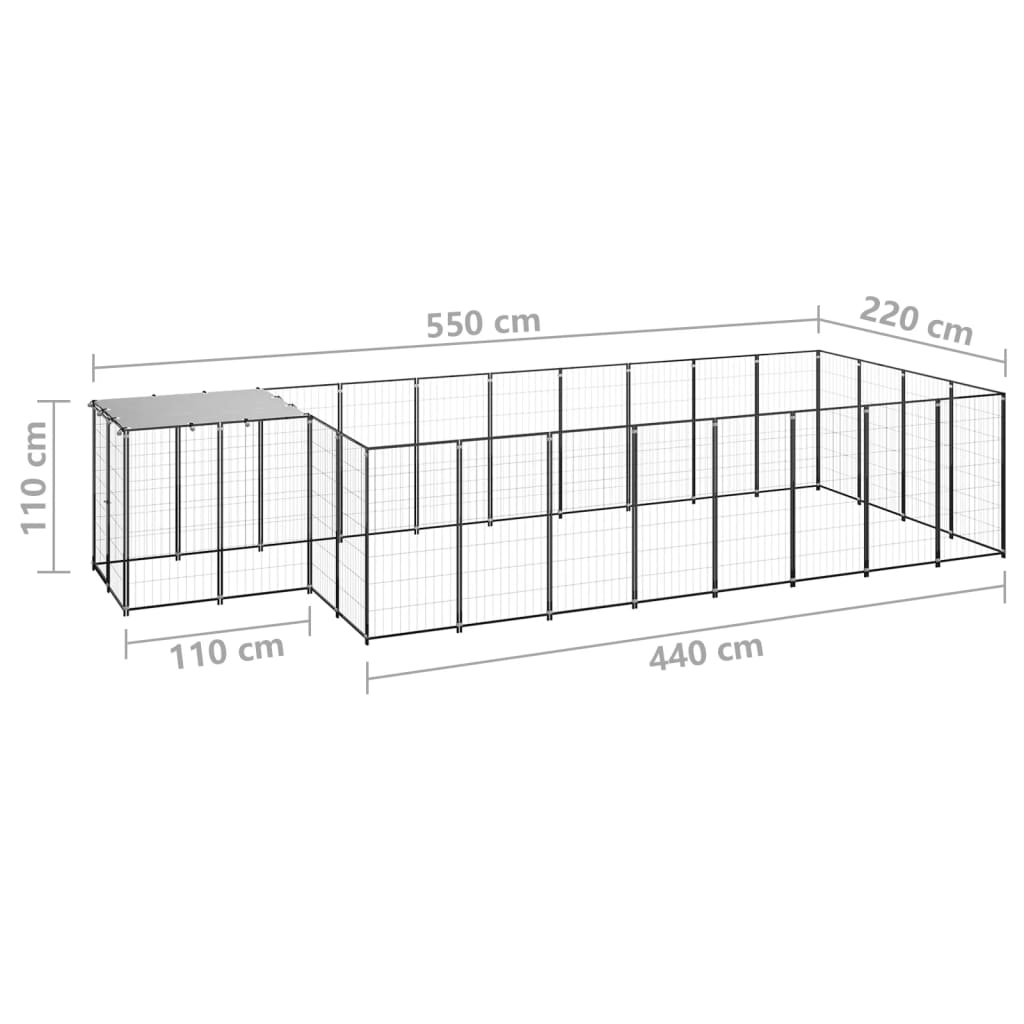 vidaXL Padoc pentru câini, negru, 10,89 m², oțel vidaXL Padoc pentru câini, negru, 10,89 m², oțel