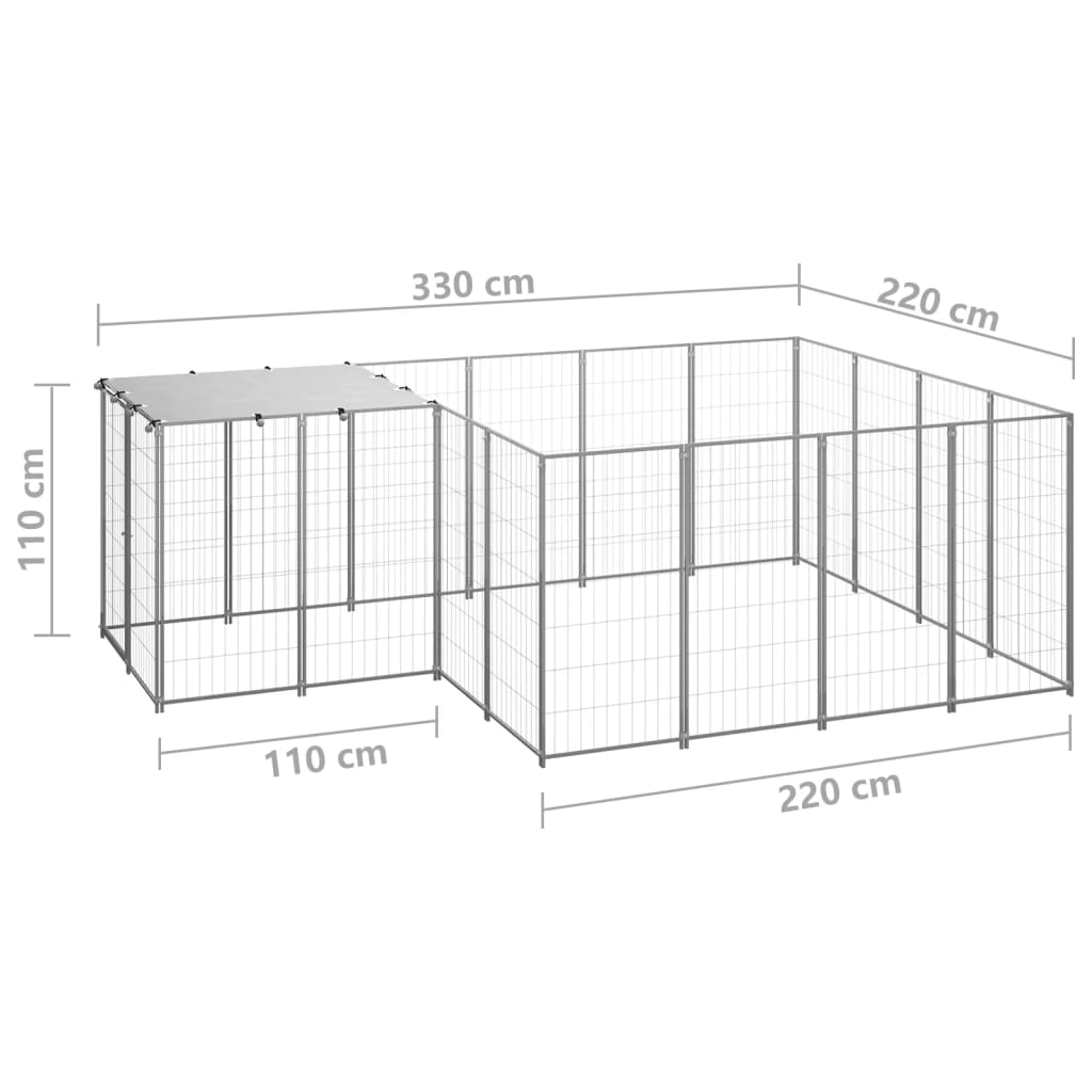 vidaXL Padoc pentru câini, argintiu, 6,05 m², oțel vidaXL Padoc pentru câini, argintiu, 6,05 m², oțel