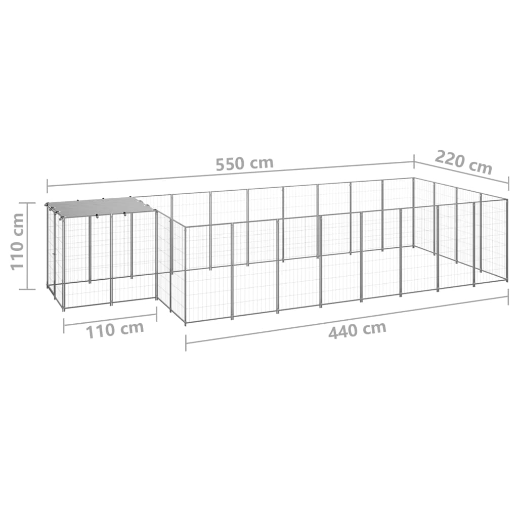 vidaXL Padoc pentru câini, argintiu, 10,89 m², oțel vidaXL Padoc pentru câini, argintiu, 10,89 m², oțel